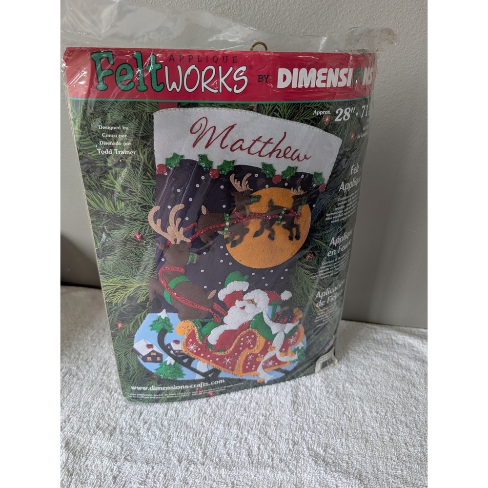 Christmas Holiday Dimensions 28"STOCKING Kit-On His Way Santa & Sleigh 8103 Felt